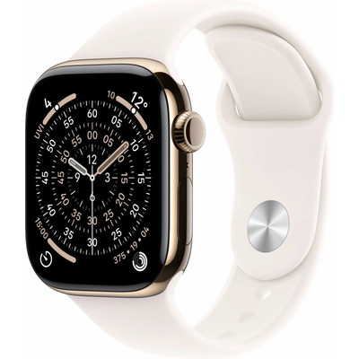 Apple Watch Series 11 Cellular 46 mm Zlatý titán so svetlo červeným športovým remienkom S/M MFD54WF/A