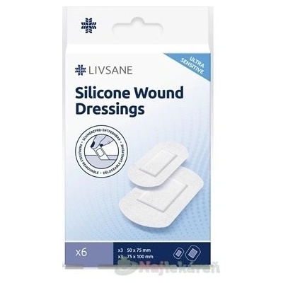 LIVSANE Silikónové náplasti ULTRA SENSITIVE na citlivú pokožku 2 rozmery 6 ks