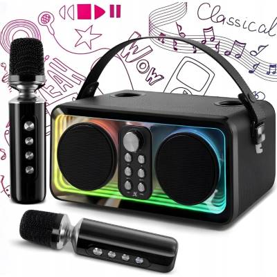 Zaxer KARAOKE REPRODUKTOR S 2 BEZDRÔTOVÝMI MIKROFÓNMI BLUETOOTH FAREBNÉ LED