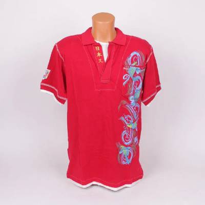 Ефектна мъжка памучна тениска в червен цвят с апликация