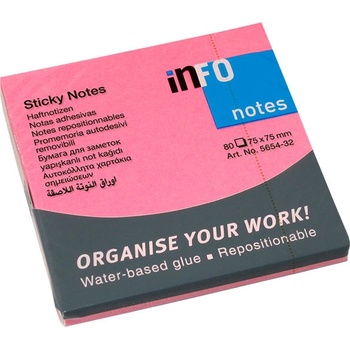 INFO NOTES Самоз лист Info Notes Розов неон 75х75mm 80 л (1901017-62-5654-32)
