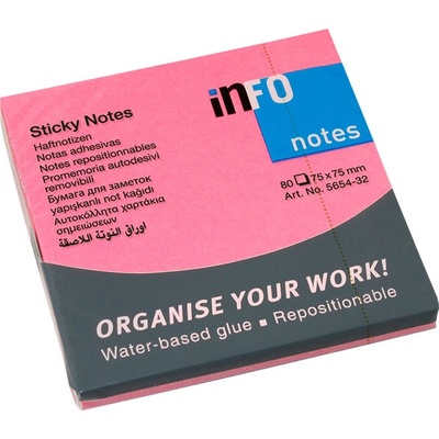 INFO NOTES Самоз лист Info Notes Розов неон 75х75mm 80 л (1901017-62-5654-32)