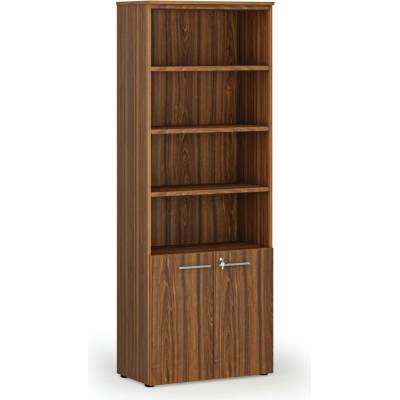 Primo Kombinovaná kancelářská skříň WOOD, dveře na 2 patra, 2128 x 800 x 420 mm, ořech