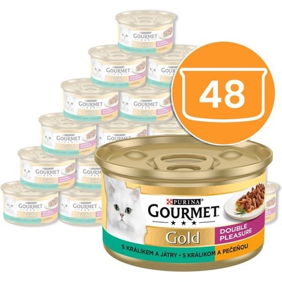 Gourmet Консерва Gourmet GOLD - гриловани и задушени парчета месо с заек и черен дроб, 48 x 85г