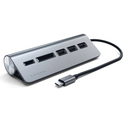 Satechi Алуминиев 3-портов USB 3.0 хъб с четец за карти за компютри и лаптопи - Satechi Aluminum USB-C 3.0 Hub & Card Reader (тъмносив) (ST-TCHCRM (333083))