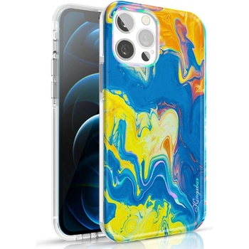 Kingxbar Калъф Kingxbar Watercolor Series, за iPhone 12 Pro / iPhone 12, син, жълт (6959003511225)