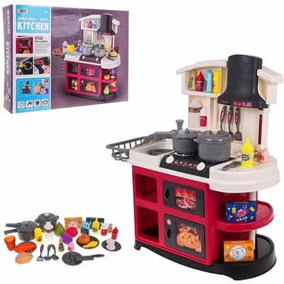 JOKO Detská kuchynka s tečúcou vodou 58cm parou svetlom a zvukom digestor gril červená