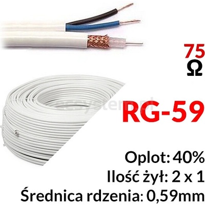 Triset Koaxiálny kábel s napájaním RG59 2 × 0,5 1 m EC-30462