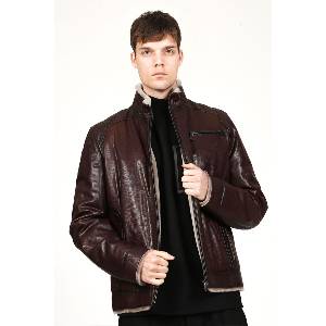 Jacket Club Мъжко яке от естествена кожа с топла подплата e-1044 - Тъмнокафяво #317658 (317658_Бордо)