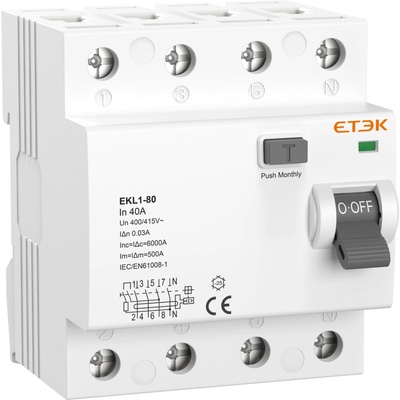 Etek 3P+N 40A 6KA 30mA Typ A EKL1-80-3N4030A