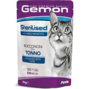 Gemon PATE CAT Chunkies Sterilized with Tuna and Dory - пауч - хапки за кастрирани котки в зряла възраст с риба тон и дори 100 гр, Италия - 0902