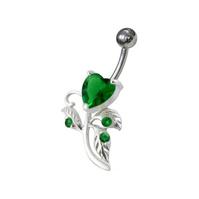 Šperky4U stříbrný piercing do pupíku tmavě zelené zirkony BP01186-E