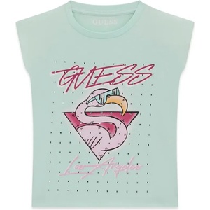 GUESS Зелена Oversize тениска за момиче с щампа и кристали Guess