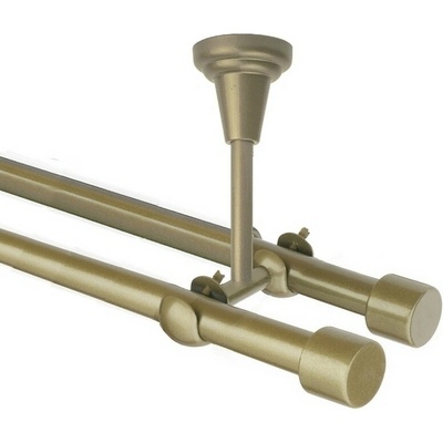 OK-GarnýžeCZ Garnýž kovová dvouřadá 16mm Pullo double zlatá antik 220 cm do stropu / na tunýlek - bez kroužků