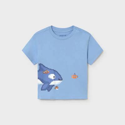 MAYORAL Небесно синя тениска къс ръкав акула за бебе момче Mayoral