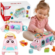 LEAN TOYS Hudobný autobus s cimbalom ružový