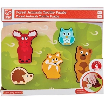 Hape Дървен пъзел, Hape, Пипни и разпознай, Горски животни, 6 части (H1621)