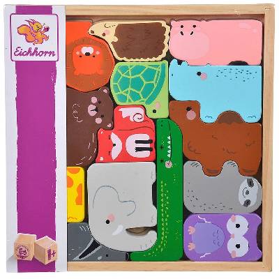 Дървен комплект Eichhorn - Животни в кутия, 15 части (100003772)
