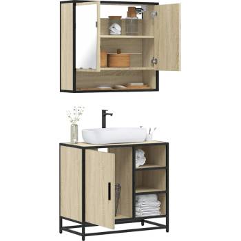 vidaXL Комплект мебели за баня от 2 части, дъб сонома, инженерно дърво (3300936)