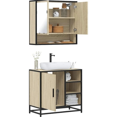 vidaXL Комплект мебели за баня от 2 части, дъб сонома, инженерно дърво (3300936)