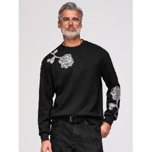 Ombre Clothing Мъжки суитшърт с аплики розички от сребърни пайети и мъниста с кръгло деколте - черен V1 OM-SSNZ-0272 Ombre Clothing Ombre Clothing | Cheren | МЪЖЕ | L
