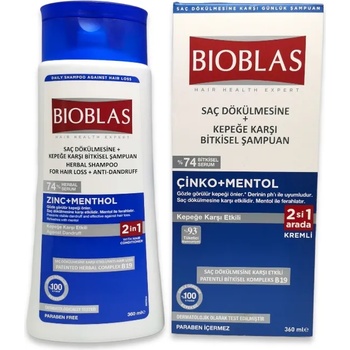 Bioblas шампоан за коса, Zinc+Menthol, Против косопад и пърхот с цинков пиритион, ментол, 360мл