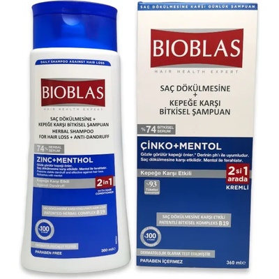 Bioblas шампоан за коса, Zinc+Menthol, Против косопад и пърхот с цинков пиритион, ментол, 360мл
