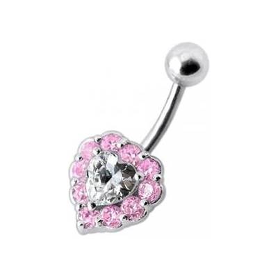 Šperky4U stříbrný piercing do pupíku srdce BP01033-P