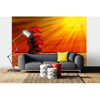 DIMEX ART Самозалепваща се флизелинова фототапета лодка при залез слънце 375 x 250 см