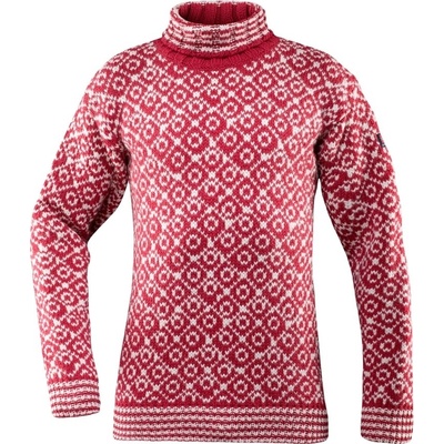 Devold Svalbard sweater high neck hindberry/offwhite