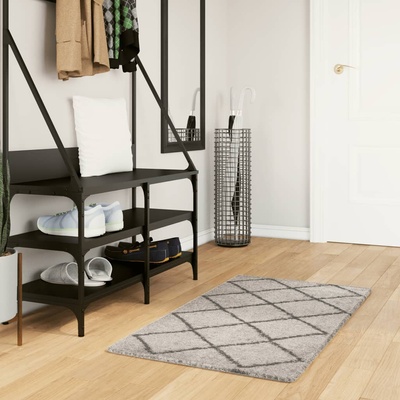 vidaXL Шаги килим с дълъг косъм, модерен, бежов и антрацит, 60x110 cm (375382)
