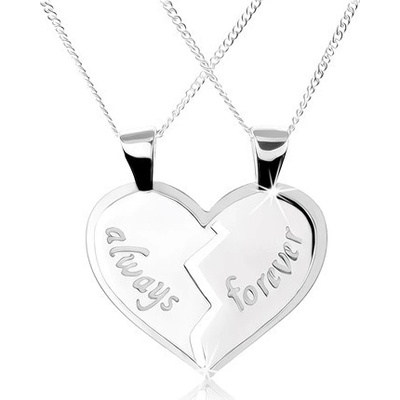 Šperky eshop ze stříbra dvojpřívěsek rozpůlené srdce nápisy always forever SP21.08