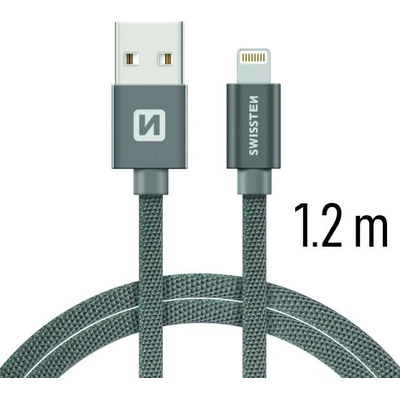 Nabíjací kábel a synchronizačný Swissten textile 0.2m / 1.2m / 2.0m šedý Dĺžka: 1,2m