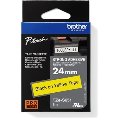 páska BROTHER TZS651 čierne písmo, žltá páska extra lepivá ADHESIVE Tape (24mm) (TZES651)