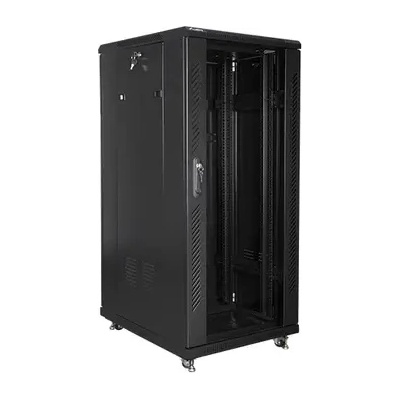 Lanberg Комуникационен шкаф, Lanberg rack cabinet 19" free-standing 27U / 600x800 self-assembly flat pack, black (FF01-6827-12B)