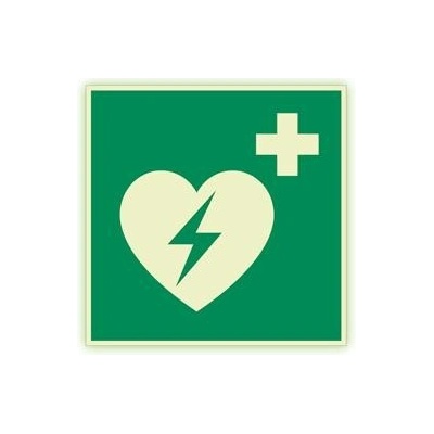 Defibrilátor - fotoluminiscenční tabulka, plast 2 mm 300x300 mm