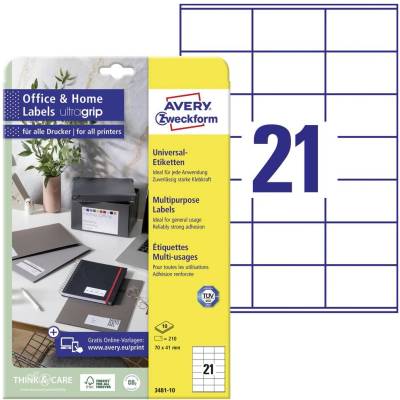 Avery-Zweckform 3481-10 70 x 41 mm papier biela 210 ks trvalé univerzálne etikety