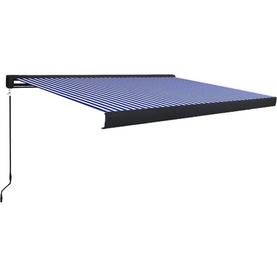 Greatstore Kazetová markýza na ruční ovládání 350 x 250 cm modro-bílá