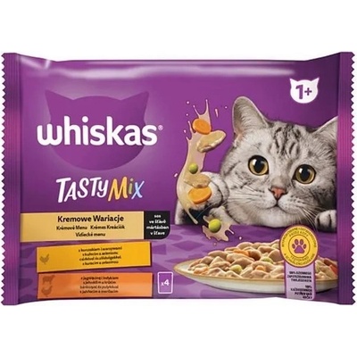 Whiskas Tasty mix kura, zelenina, jahňa, morka v krémovej omáčke 4 x 85 g