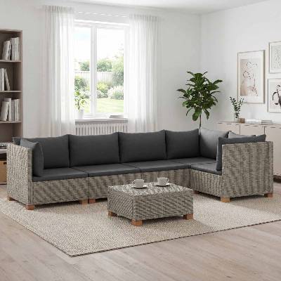 vidaXL 6 бр. Комплект ратанови мебели с възглавници GENDT Кубу сив (3429855)