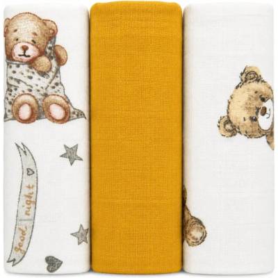 Baby Nellys Mušelínové DELUX Medvídek 60 x 80 cm bílá hořčicová 3ks