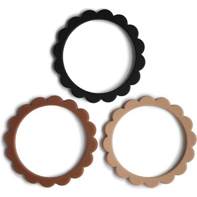 Mushie náramkové hryzátko zo silikónu Flower Black Natural Caramel