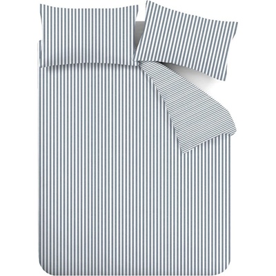 Catherine Lansfield Синьо единично фланелено спално бельо 135x200 cm Stripe - Catherine Lansfield (BD/57778/W/SQS/BL)