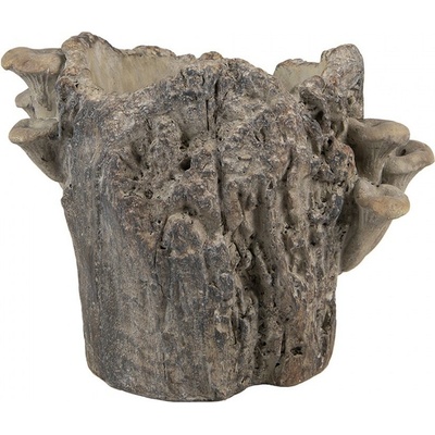 Clayre & Eef Hnedý cementový kvetináč kmeň stromu s hubami Botanic M 24x18x18 cm