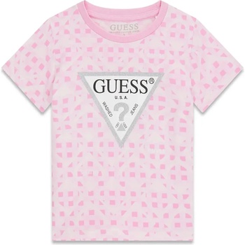 GUESS Розова тениска за мини момиче с констрастни лога и сребристо лого Guess