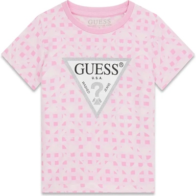 GUESS Розова тениска за мини момиче с констрастни лога и сребристо лого Guess