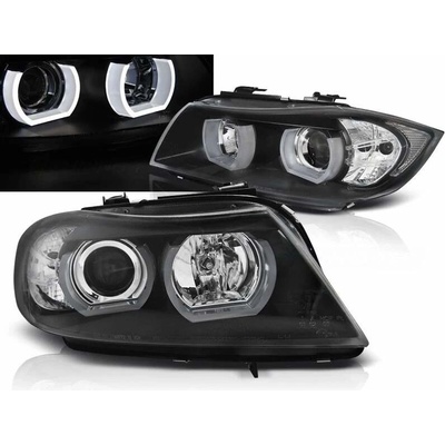Přední světla xenon D1S 3D LED angel eyes BMW E90,E91 2005-2008 černá