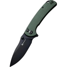 SENCUT Green Canvas Micarta Handle Black 9Cr18MoV Blade Button Lock S23032-3