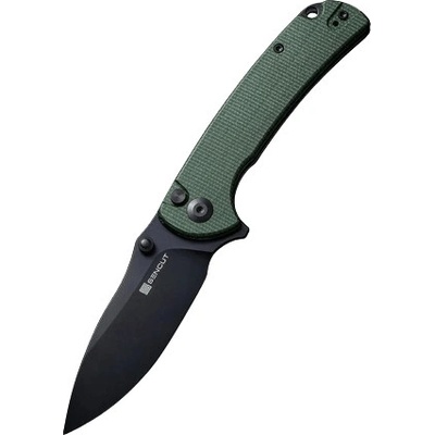 SENCUT Green Canvas Micarta Handle Black 9Cr18MoV Blade Button Lock S23032-3