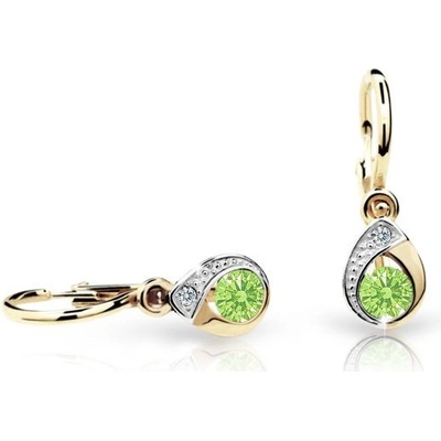 Danfil dětské náušnice kapky C1898 ze žlutého zlata s kamínkem Peridot Green zapínání brizura